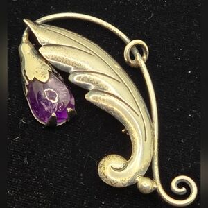 Vintage Damaso Gallegos Taxco Sterling Amethyst Floral Brooch Pendant 1940s 50s